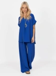 Letni damski komplet Pnk Fashion Bluzka/Spodnie Kobaltowy - W240965