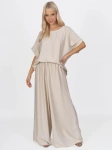 Letni damski komplet Pnk Fashion Bluzka/Spodnie Beżowy - W250730