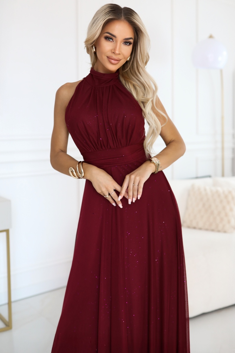 67801636-1 VERONICA luksusowa długa suknia z brokatowym akcentem i szykowną linią - bordowa-2