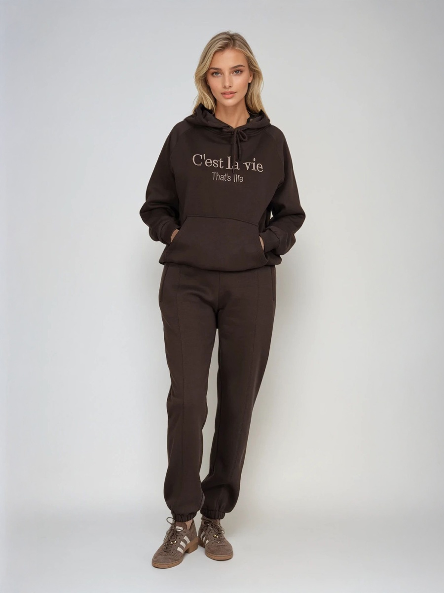 Bluza dresowa kangurka damska z kapturem Megi Czekoladowa - W252399 (1).jpg