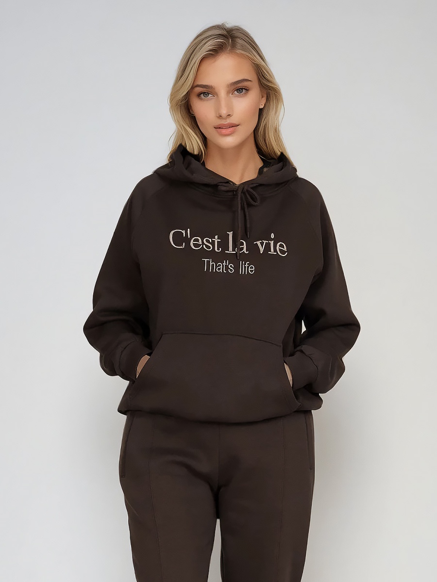 Bluza dresowa kangurka damska z kapturem Megi Czekoladowa - W252399 (3).jpg