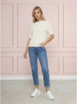 Sweter damski warkocz z krótkim rękawem, bawełniany Biały - W260291