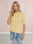 Sweter damski warkocz z krótkim rękawem, bawełniany Żółty - W260291