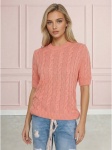 Sweter damski warkocz z krótkim rękawem, bawełniany Koral - W260291