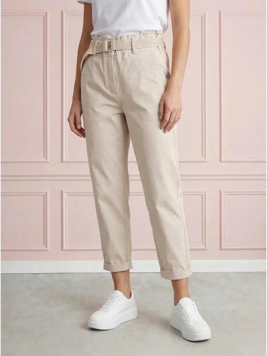 Casualowe spodnie damskie boyfriend 78 z paskiem Beżowe - W260485 (3).jpg