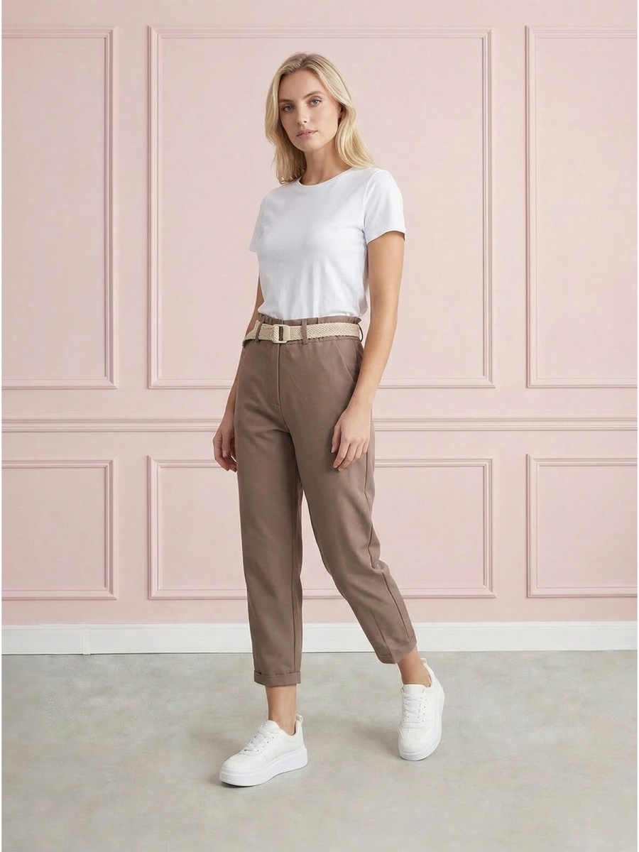 Casualowe spodnie damskie boyfriend 78 z paskiem Fango - W260485 (1).jpg