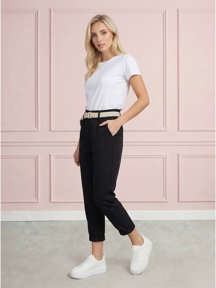 Casualowe spodnie damskie boyfriend 78 z paskiem Czarne - W260485 (1).jpg