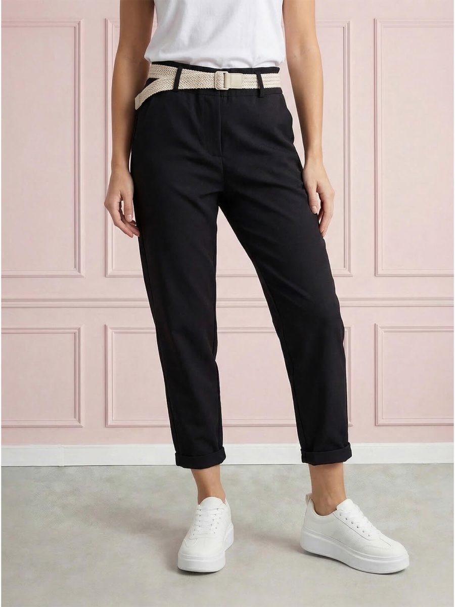 Casualowe spodnie damskie boyfriend 78 z paskiem Czarne - W260485 (4).jpg