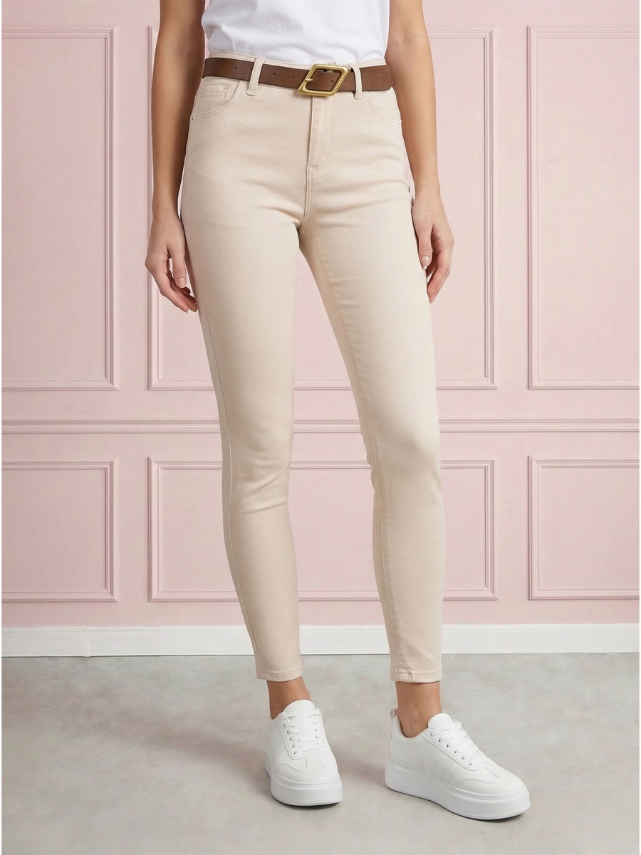 Spodnie jeans damskie M.Sara push up rurki 78 z paskiem J.Beżowe - W260669 (4).jpg