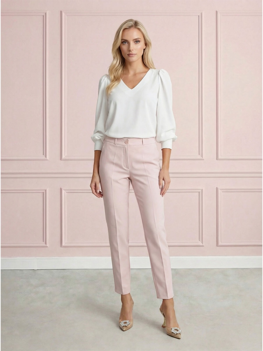 Eleganckie spodnie damskie BB z gumką w pasie Pudrowy Róż - J241931 (1).jpg