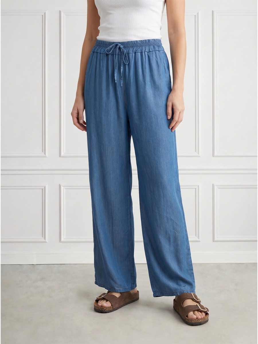 Letnie spodnie palazzo z gumką w pasie Pink Fashion C.Niebieski Jeans - W251132 (4).jpg