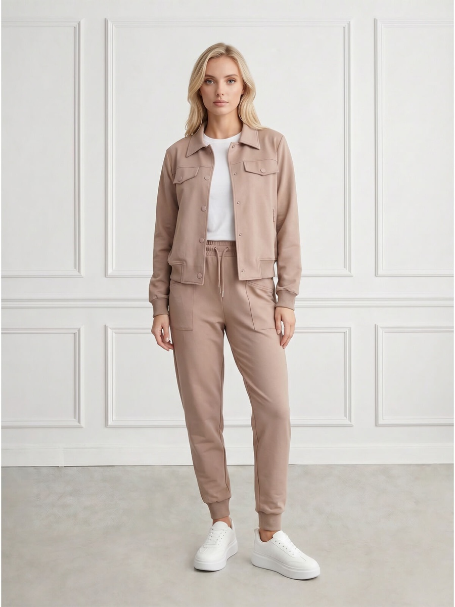 Rozpinana bluza damska Megi z kołnierzykiem Beżowa - W260102 (1).jpg