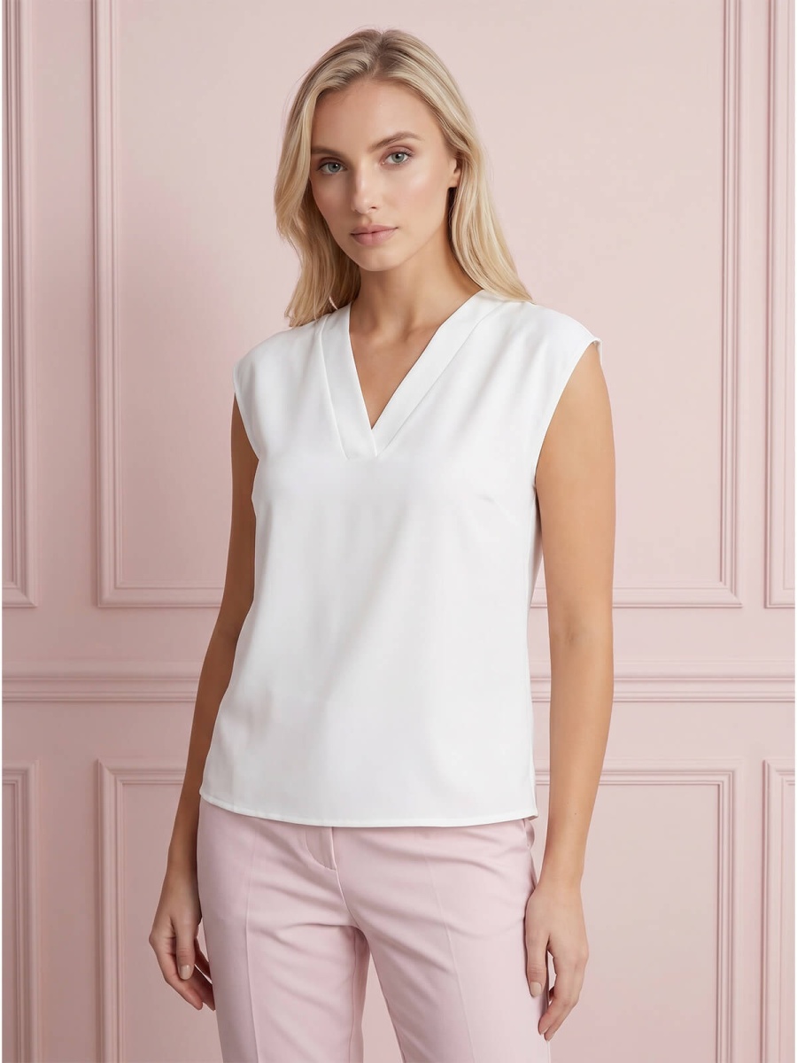 Elegancka bluzka damska z dekoltem V, szerokie ramiączka Śmietankowa - W260829 (4).jpg