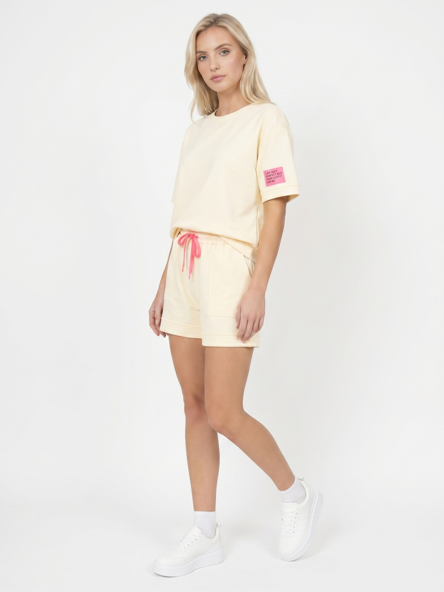 Komplet dresowy damski Pink Fashion - Bluza/Szorty Żółty - W251027