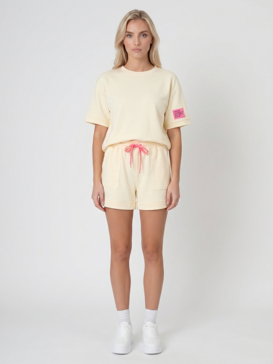 Komplet dresowy damski Pink Fashion - Bluza/Szorty Żółty - W251027