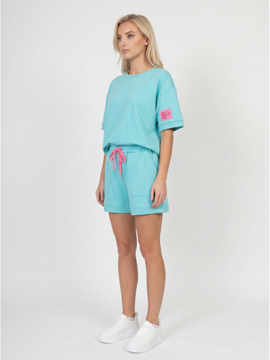 Komplet dresowy damski Pink Fashion - Bluza/Szorty Niebieski - W251027
