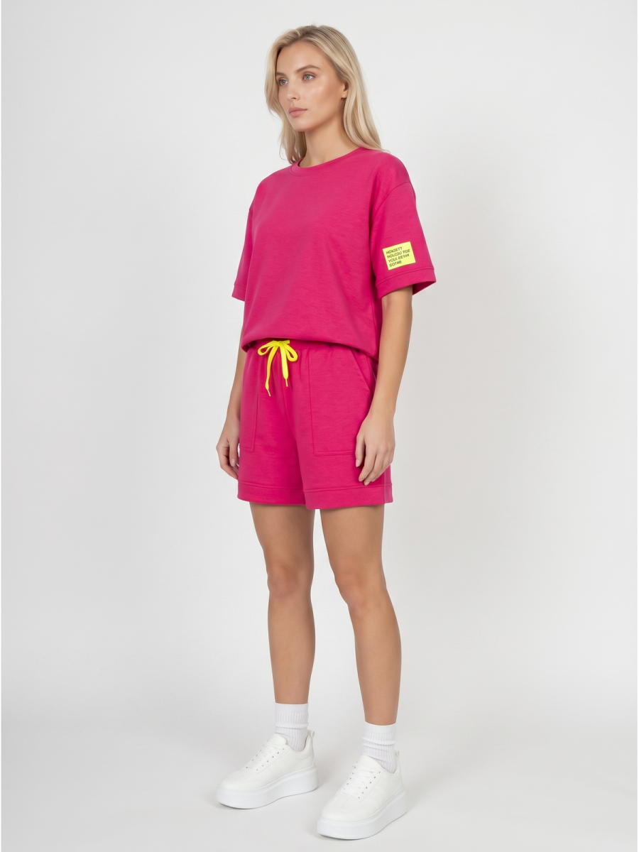 Komplet dresowy damski Pink Fashion - Bluza/Szorty Różowy - W251027
