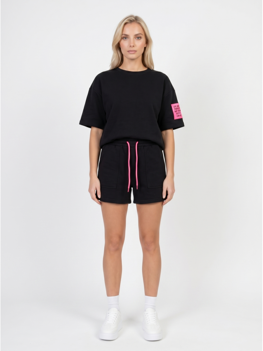 Komplet dresowy damski Pink Fashion - Bluza/Szorty Czarny - W251027