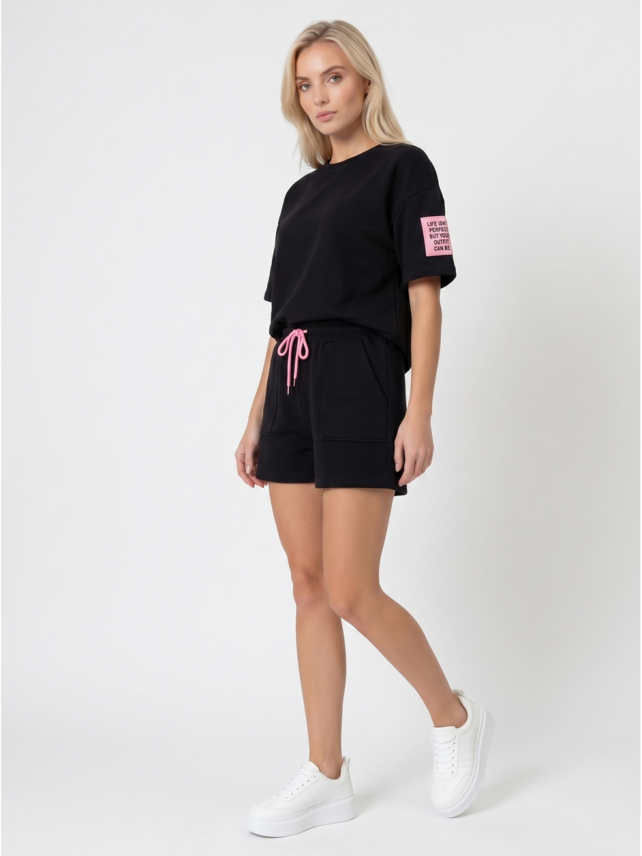 Komplet dresowy damski Pink Fashion - Bluza/Szorty Czarny - W251027