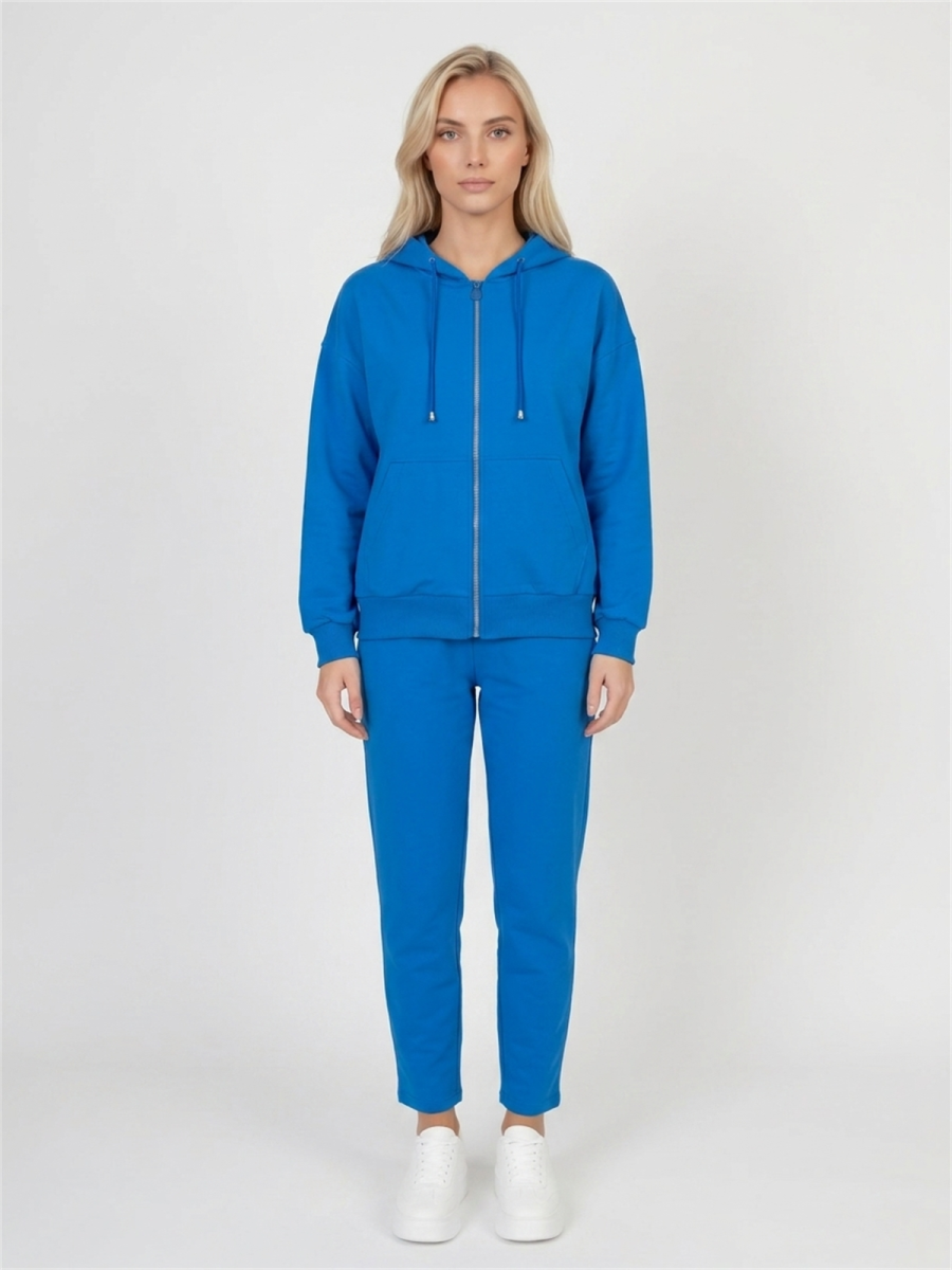 Bluza damska Megi kangurka rozpinana z kapturem Kobaltowa - W261133