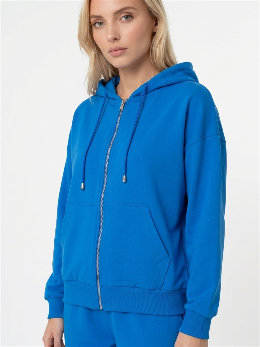 Bluza damska Megi kangurka rozpinana z kapturem Kobaltowa - W261133