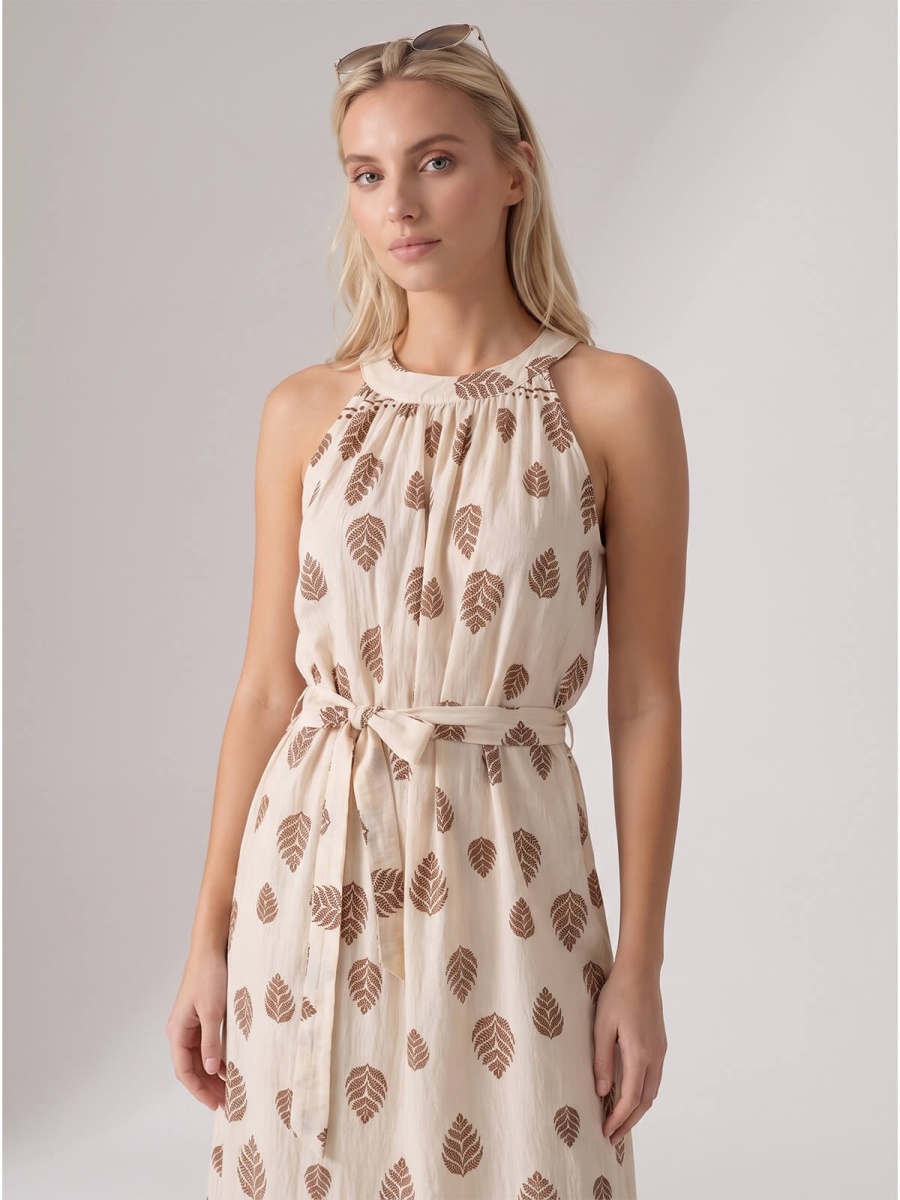 Letnia sukienka maxi wiązana na szyi Pink Fashion - BeżowaBrązowa W261331 (2).jpg