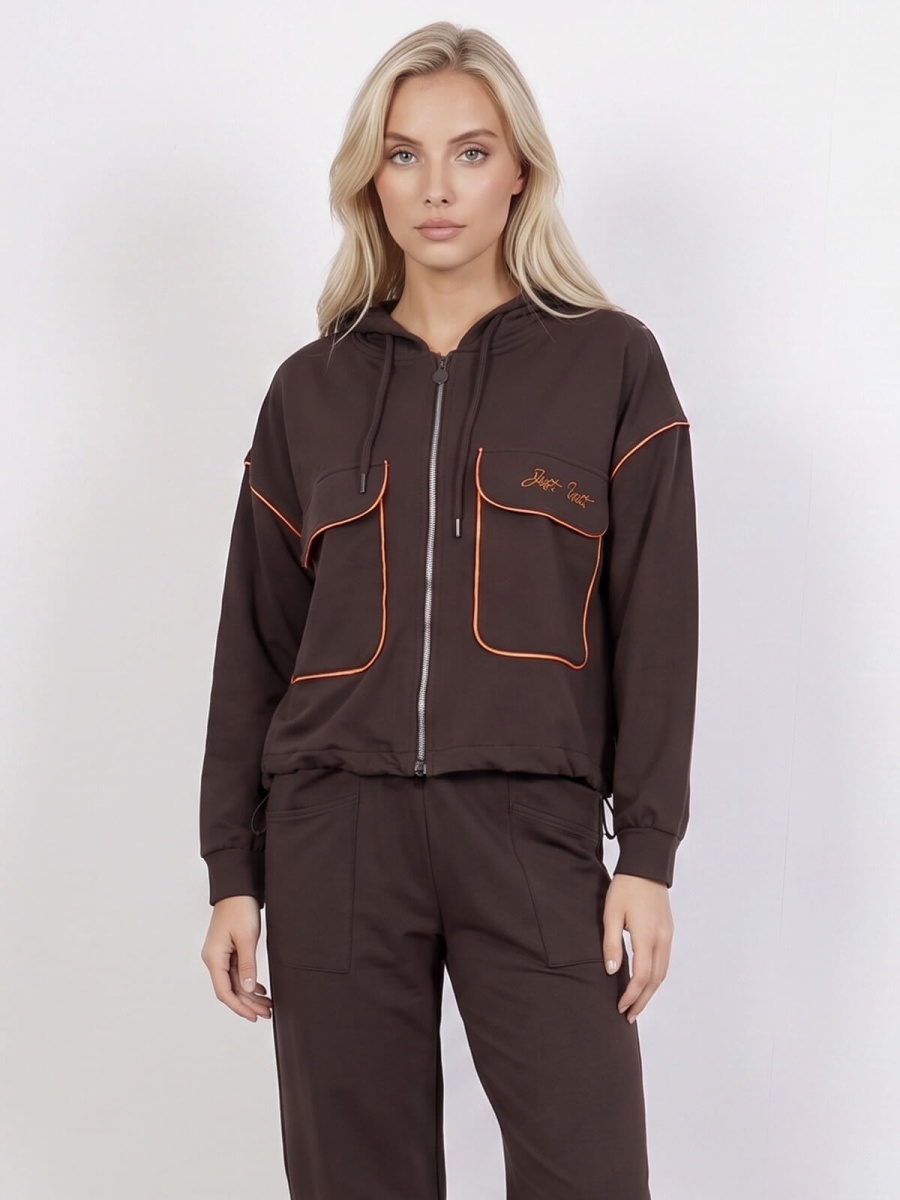 Bluza damska Megi rozpinana z kapturem Czekoladowa - W261377 (6).jpg
