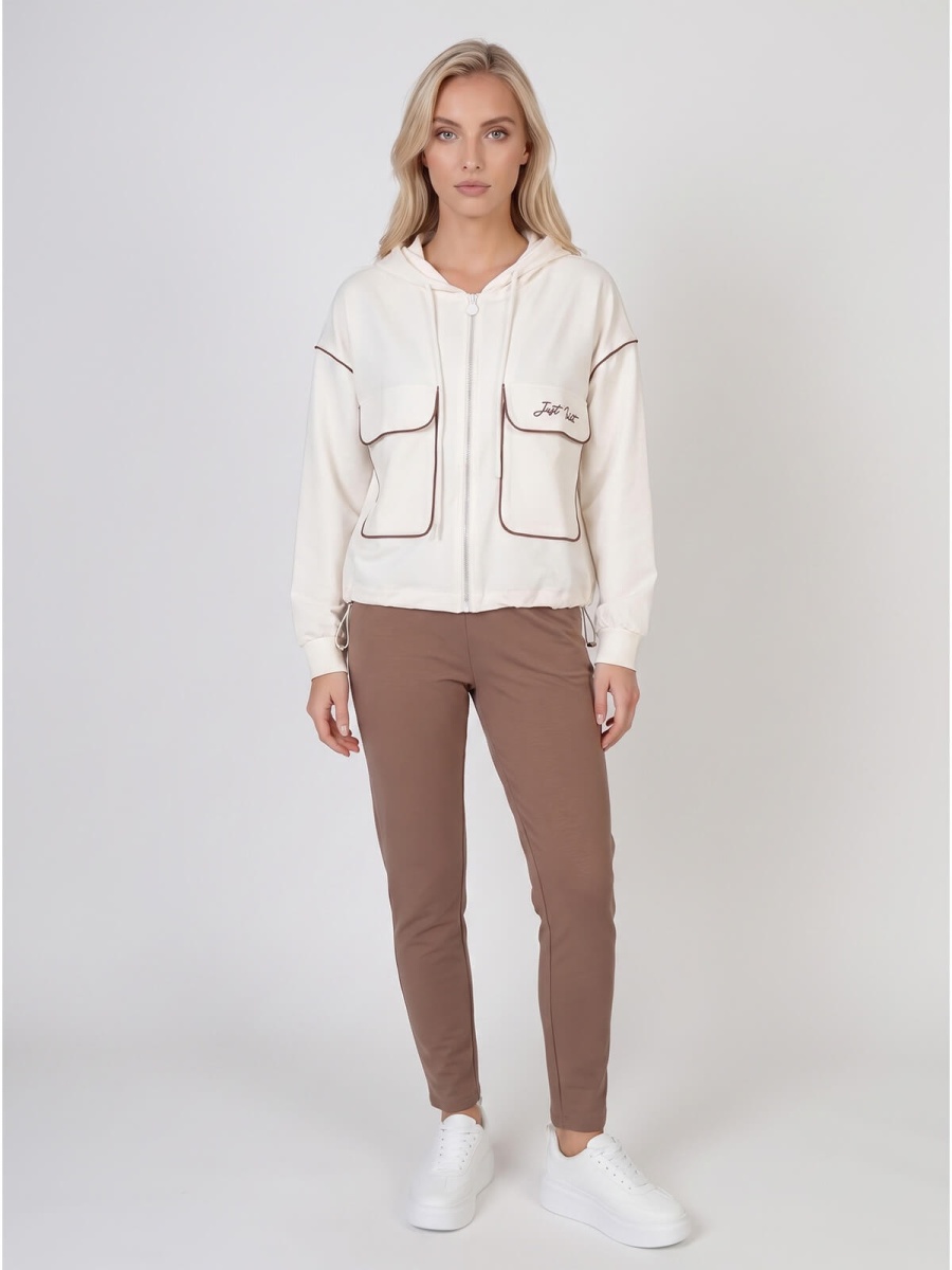 Bluza damska Megi rozpinana z kapturem Śmietankowa - W261377 (1).jpg