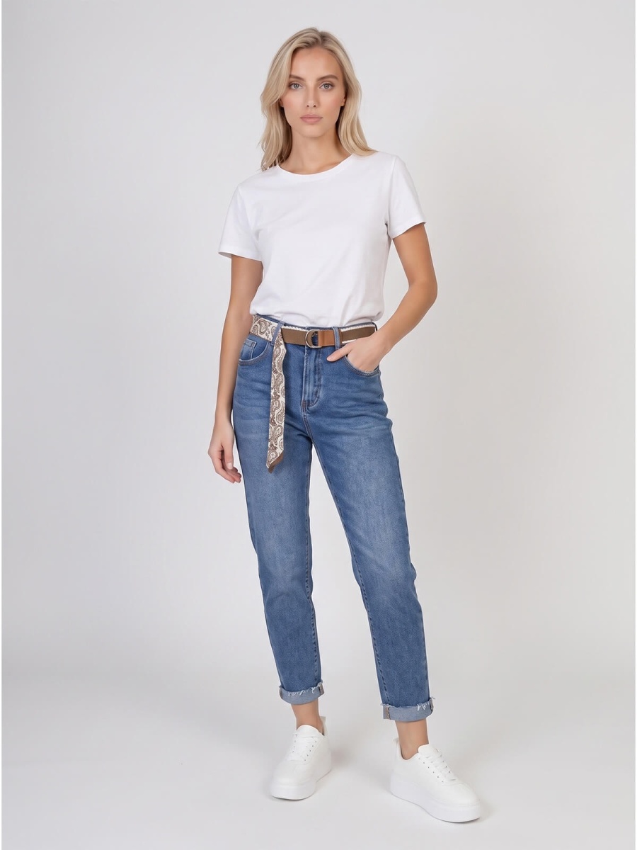 Spodnie jeans damskie M.Sara Boyfriend wysoki stan Niebieskie - W261394 (1).jpg