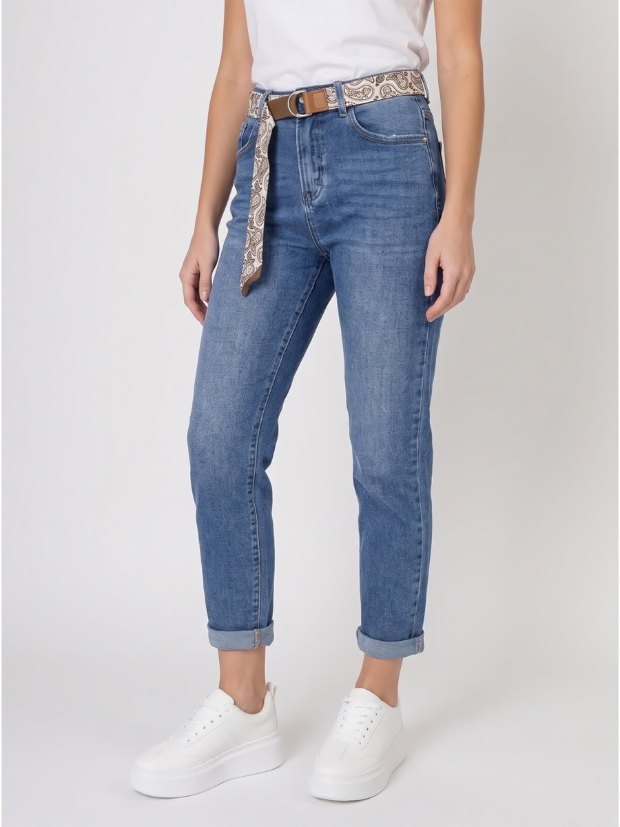 Spodnie jeans damskie M.Sara Boyfriend wysoki stan Niebieskie - W261394 (5).jpg