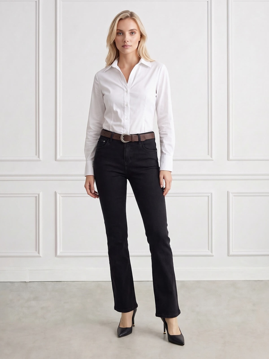 Spodnie jeans M.Sara Dzwony Flared Leg wyszczuplające Czarne - J261473