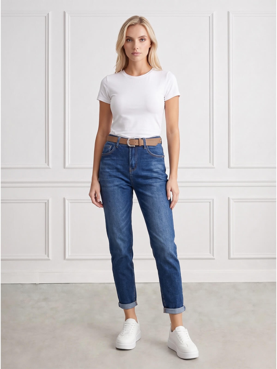 Spodnie jeans damskie M.Sara Boyfriend wysoki stan Ganatowe - J261484