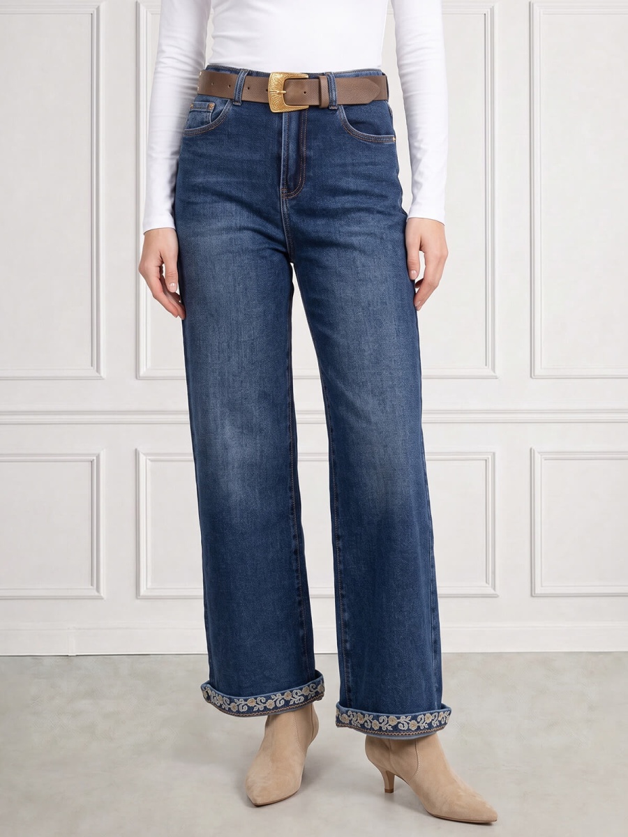 Spodnie jeans damskie M.Sara szerokie proste nogawki Straight C.Niebieskie - J261494