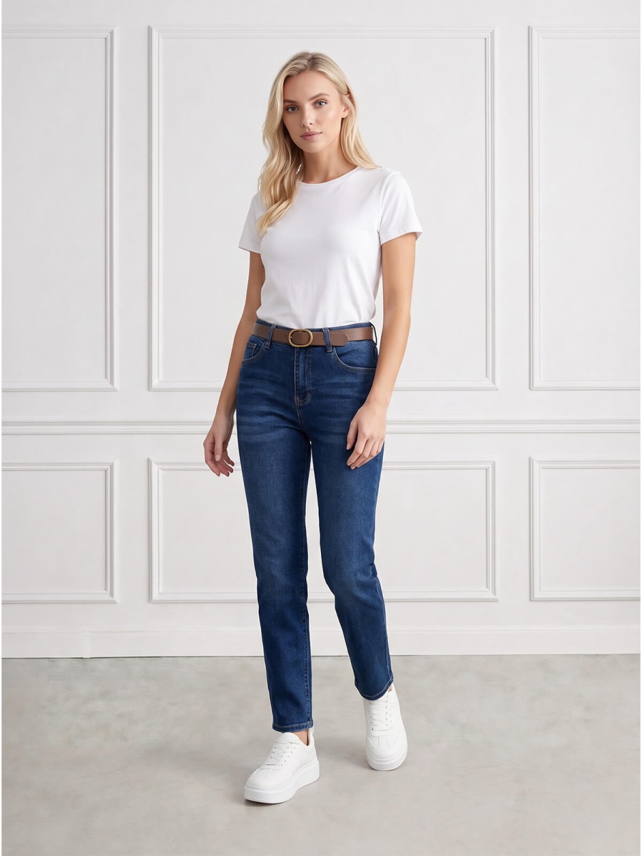 Spodnie jeans M.Sara prosta wąska nogawka C.Nebieskie - J261628
