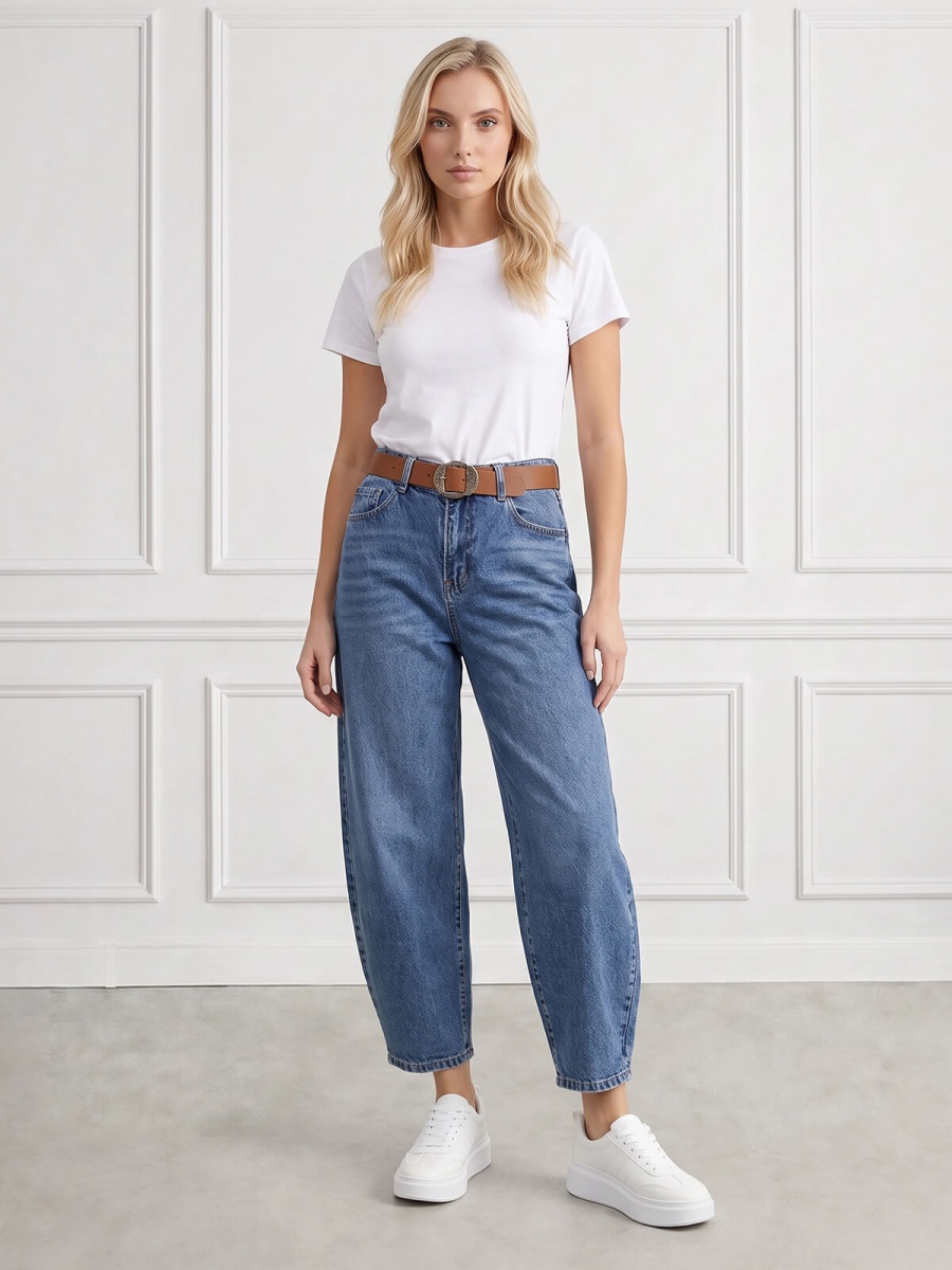 Spodnie jeans damskie M.Sara Balloon Niebieskie - J261618