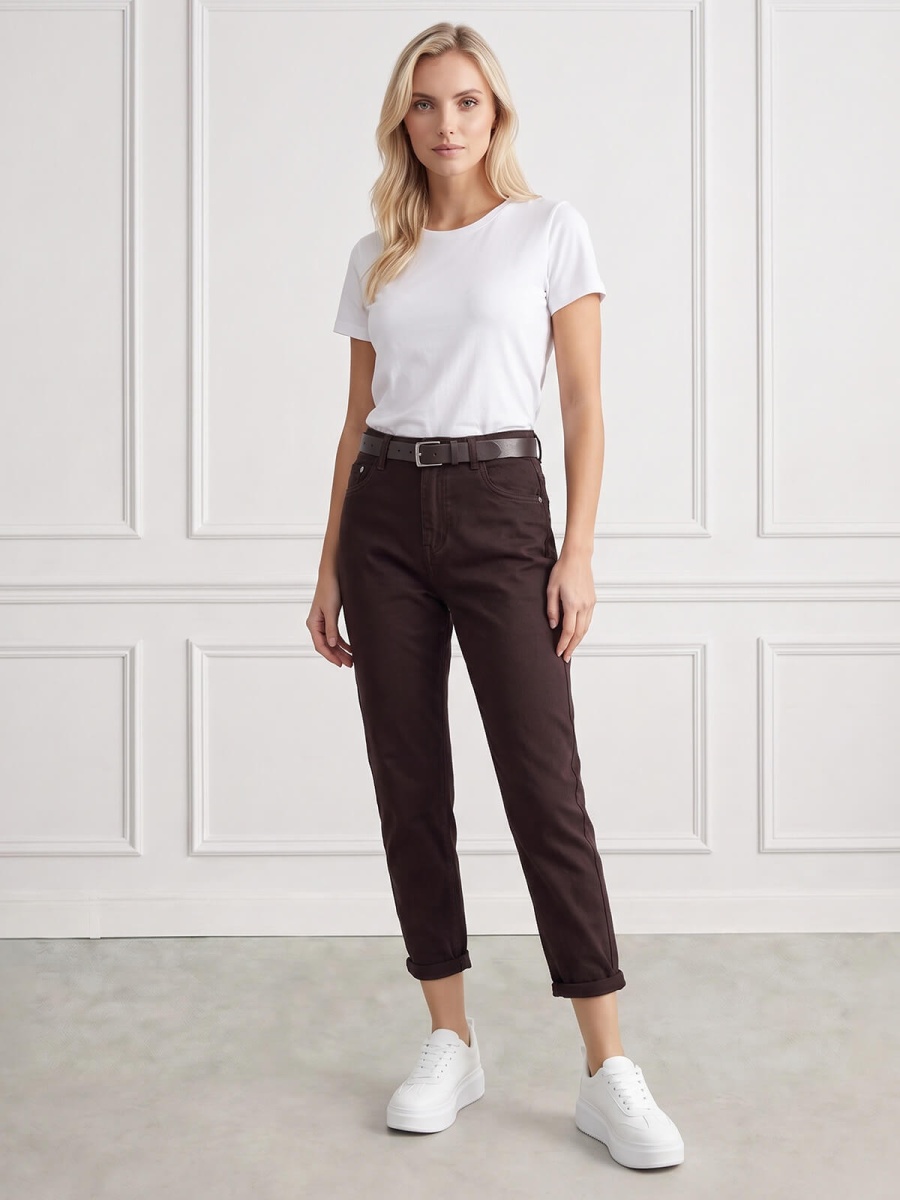 Spodnie jeans damskie M.Sara Boyfriend wysoki stan Czekoladowe - J261608.jpg
