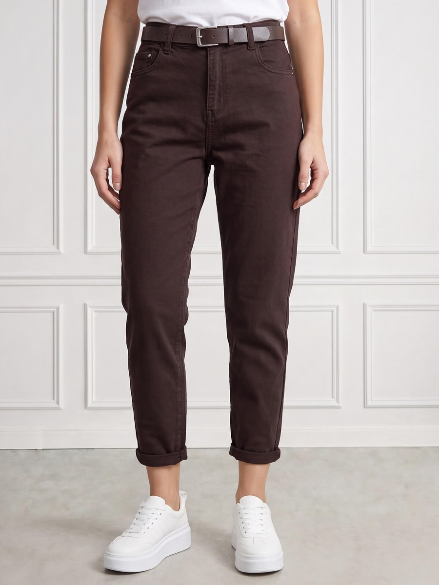 Spodnie jeans damskie M.Sara Boyfriend wysoki stan Czekoladowe - J261608.jpg
