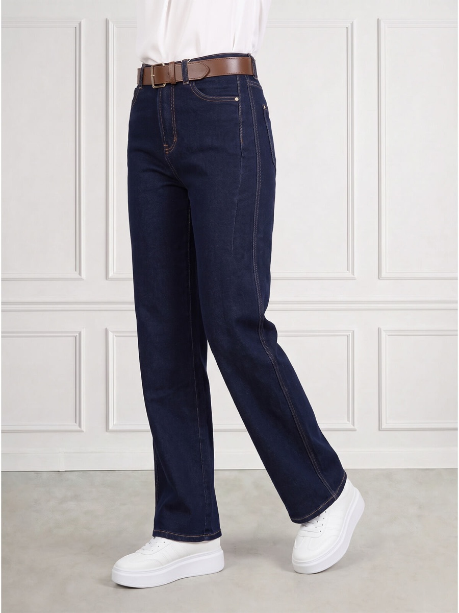 Spodnie jeans damskie M.Sara szerokie proste nogawki Straight Granatowe - J261715