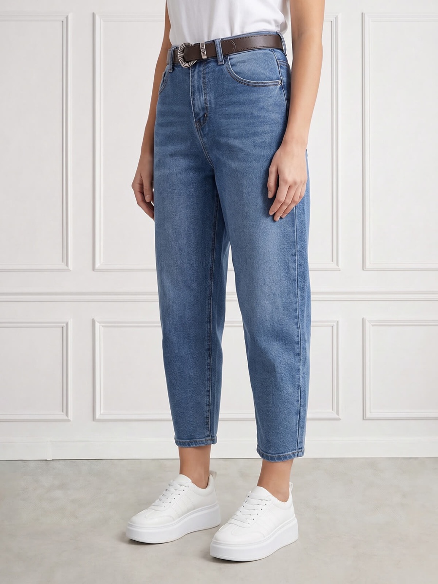 Spodnie jeans damskie M.Sara Balloon wysoki stan Niebieskie - J261710