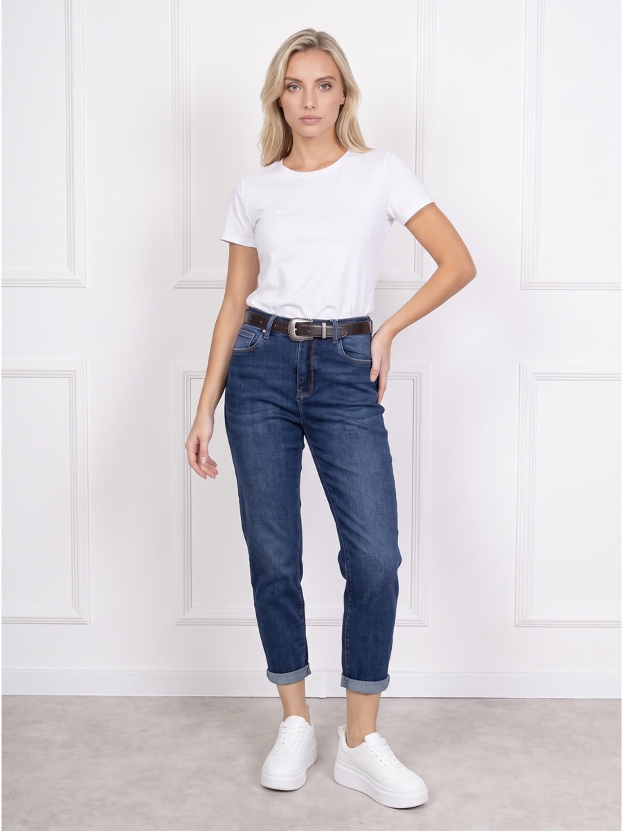 Spodnie jeans damskie M.Sara Boyfriend wysoki stan Niebieskie - J261705