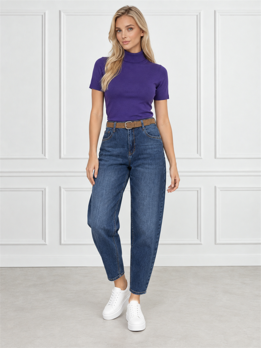 Spodnie jeans damskie M.Sara Balloon wysoki stan C.Niebieskie - J261860