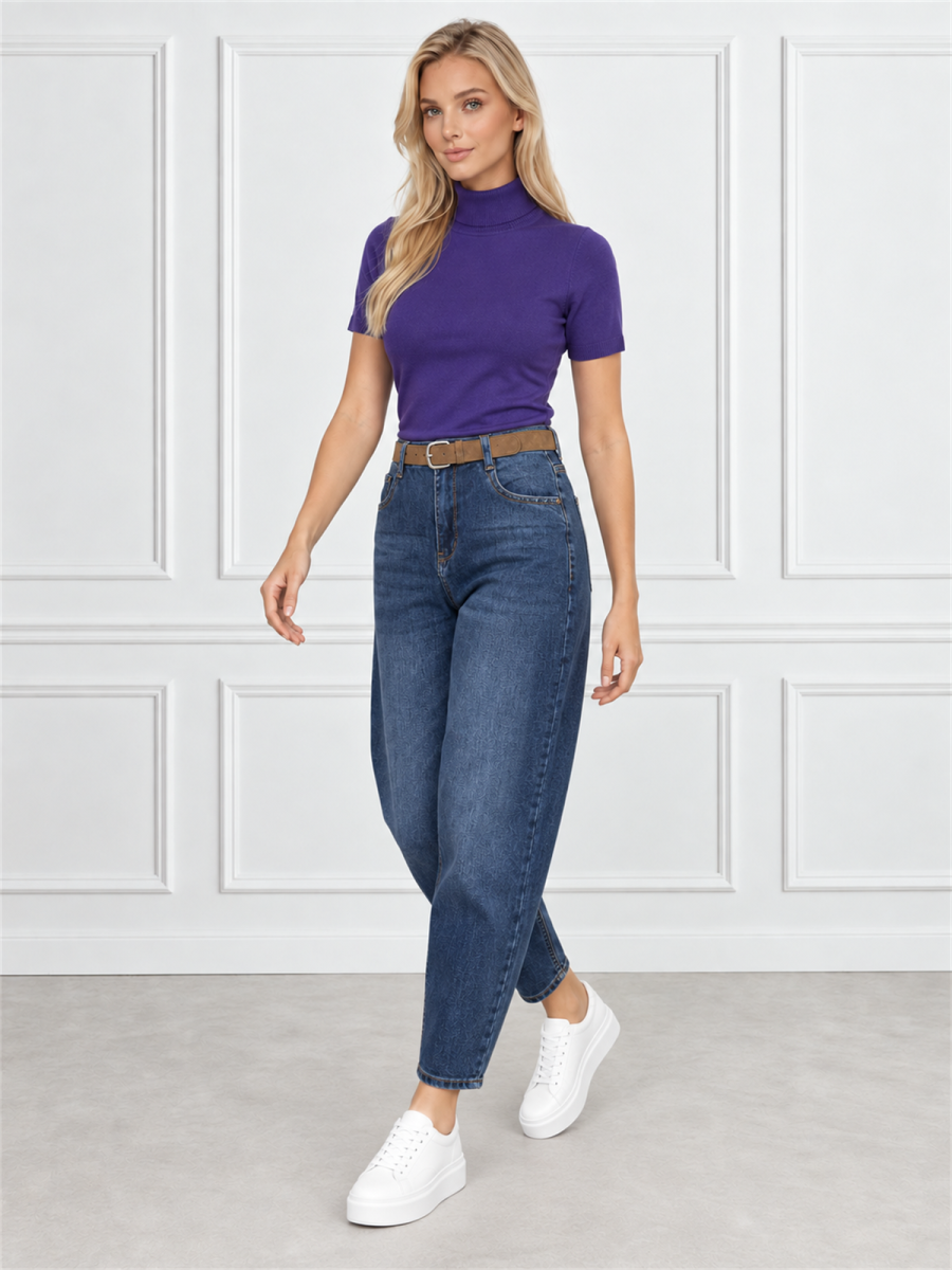 Spodnie jeans damskie M.Sara Balloon wysoki stan C.Niebieskie - J261860