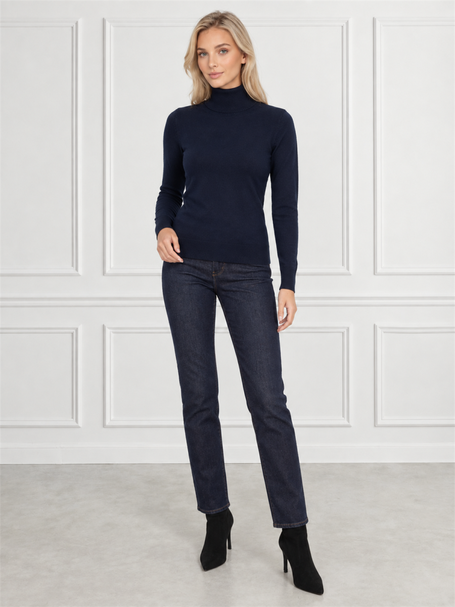 Obcisły sweter golf Granatowy - J212533