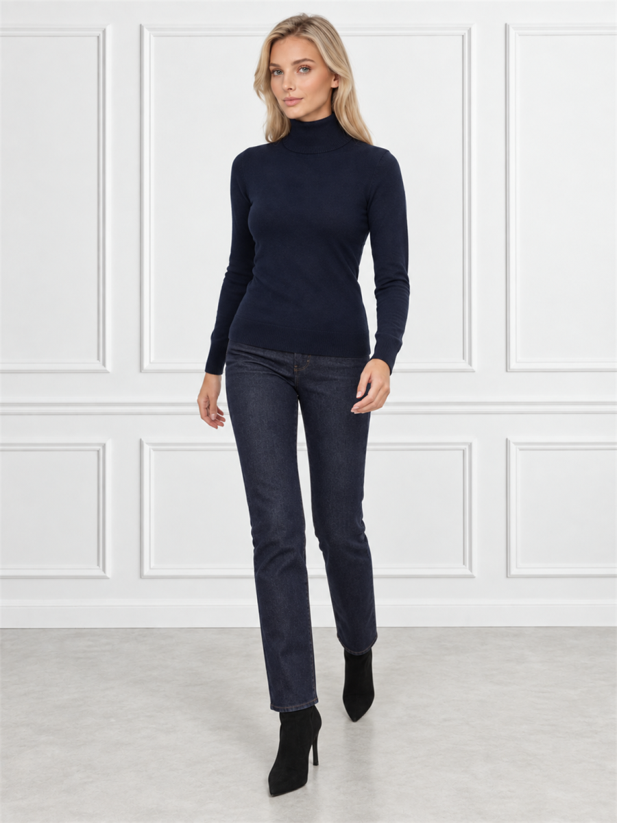 Obcisły sweter golf Granatowy - J212533