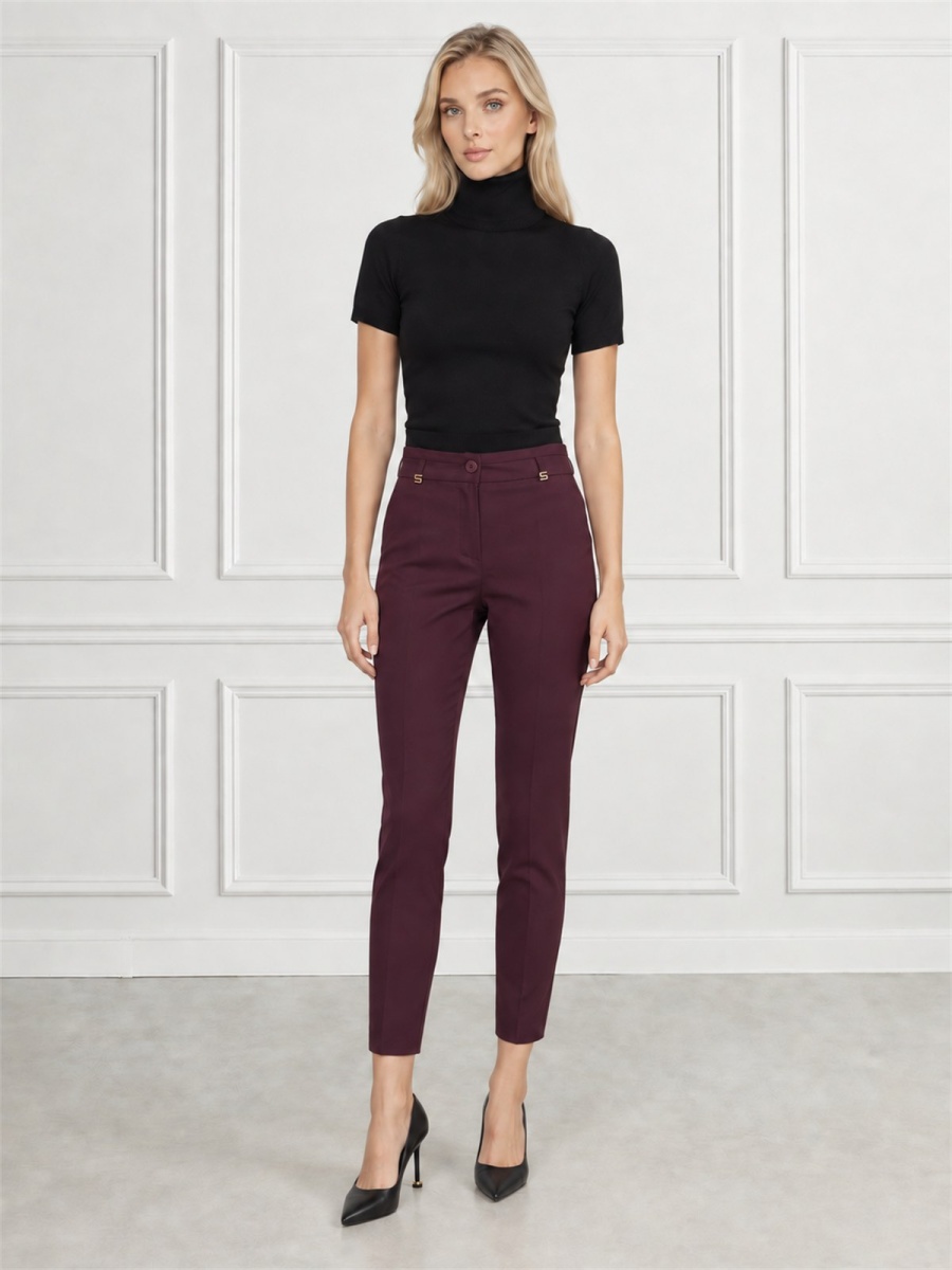 Eleganckie spodnie damskie cygaretki 7/8 Burgundowy - J231714