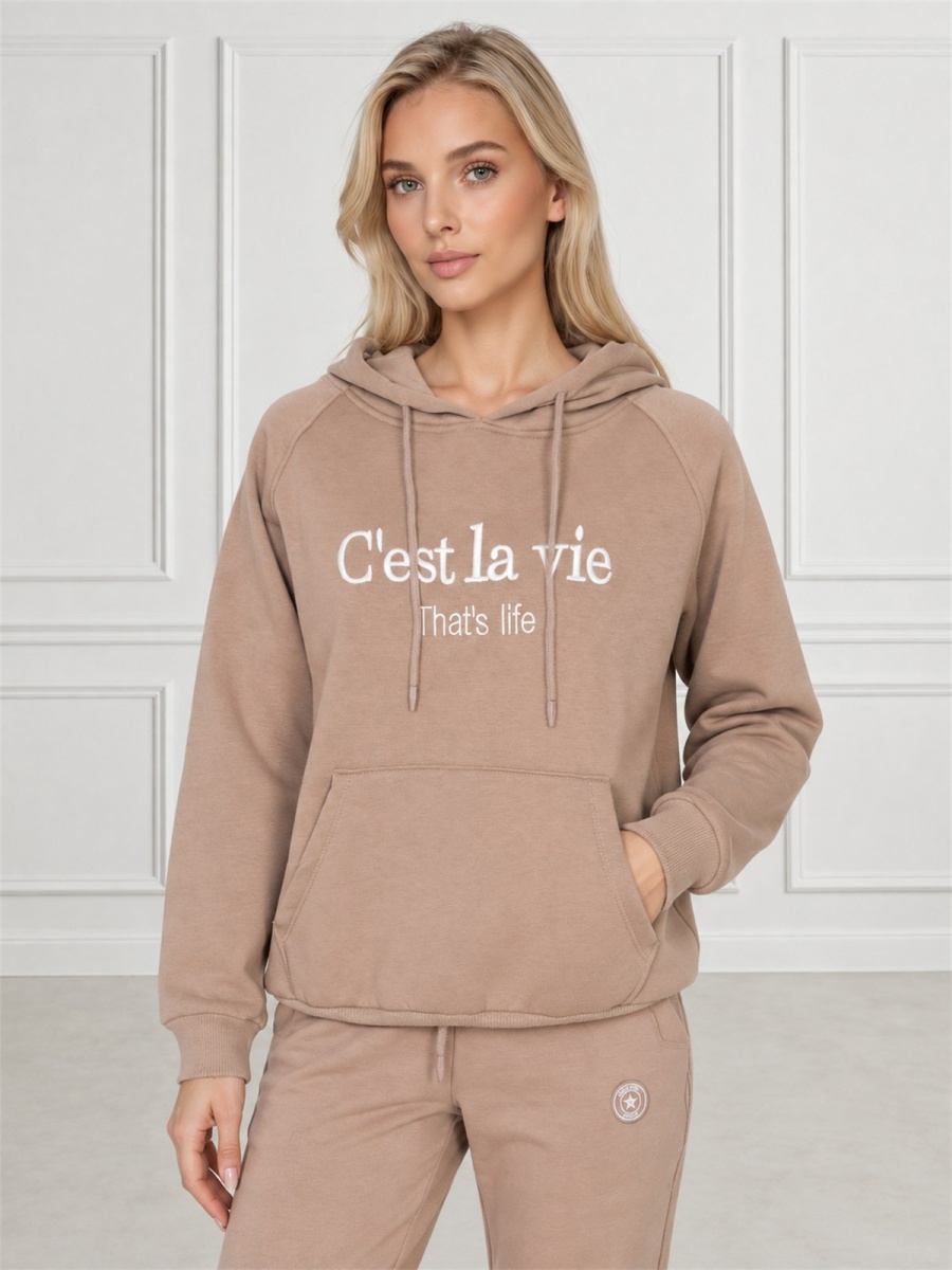 Bluza dresowa kangurka damska z kapturem Megi Beżowa - W252399