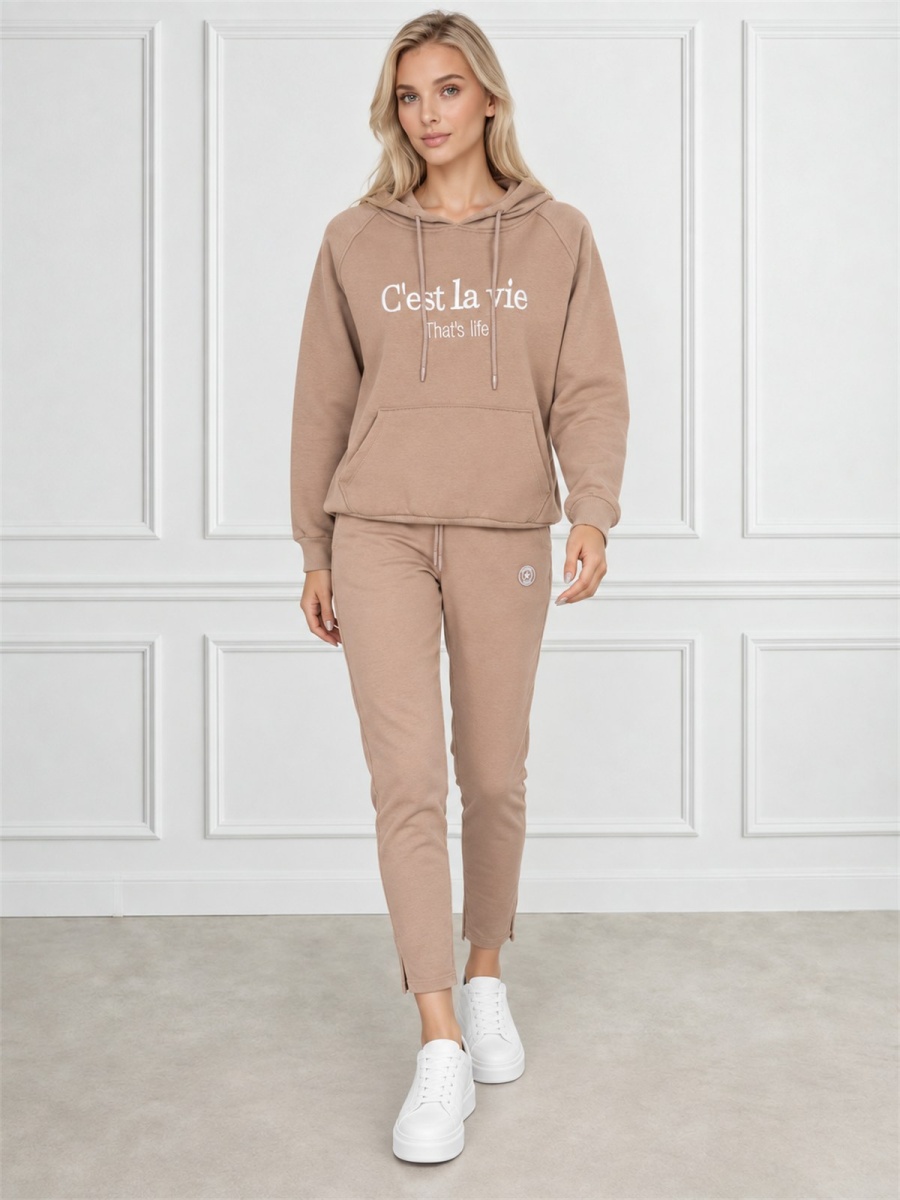 Bluza dresowa kangurka damska z kapturem Megi Beżowa - W252399