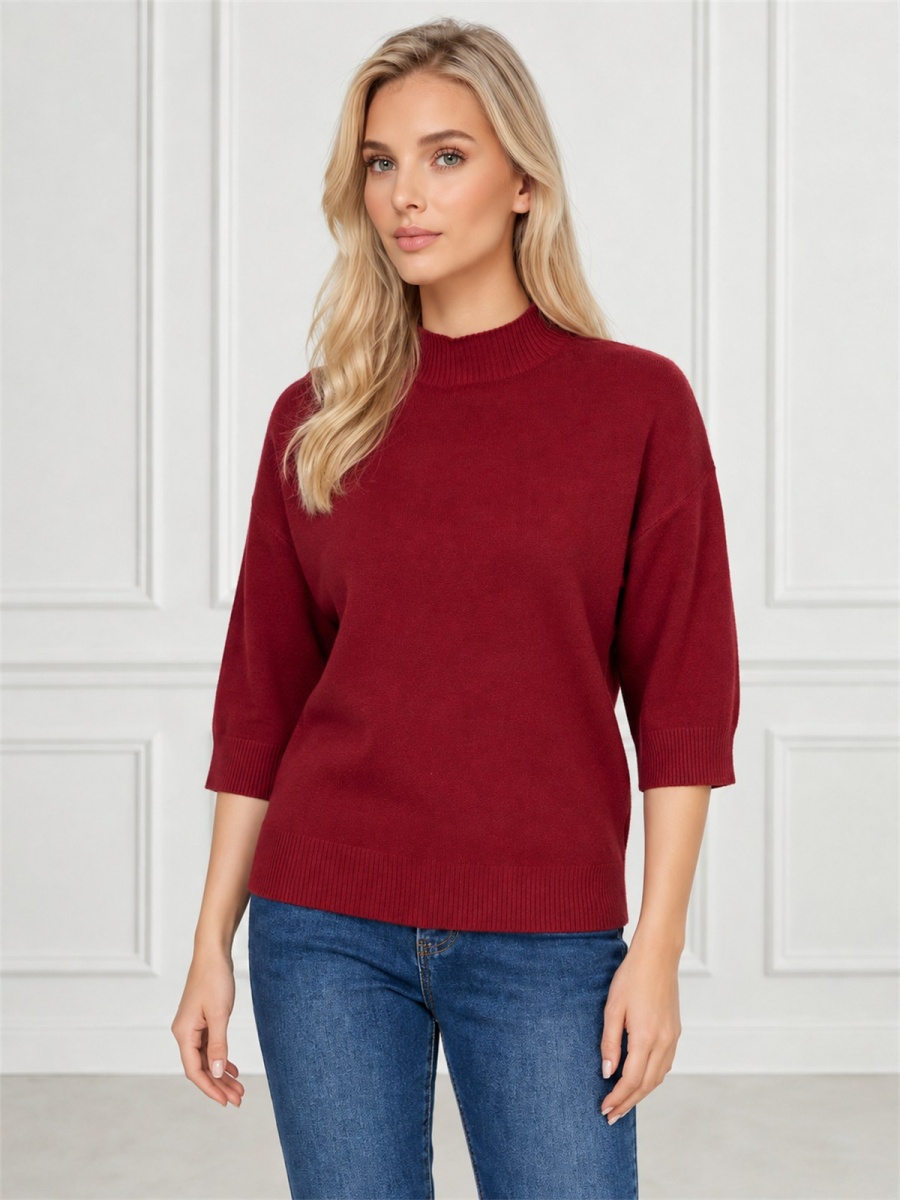 Sweter damski półgolf rękaw 3/4 Bordowy - J261968