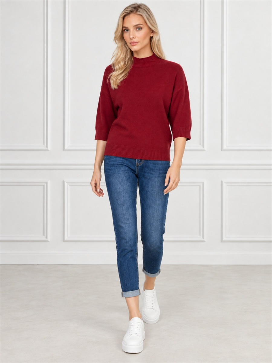 Sweter damski półgolf rękaw 3/4 Bordowy - J261968