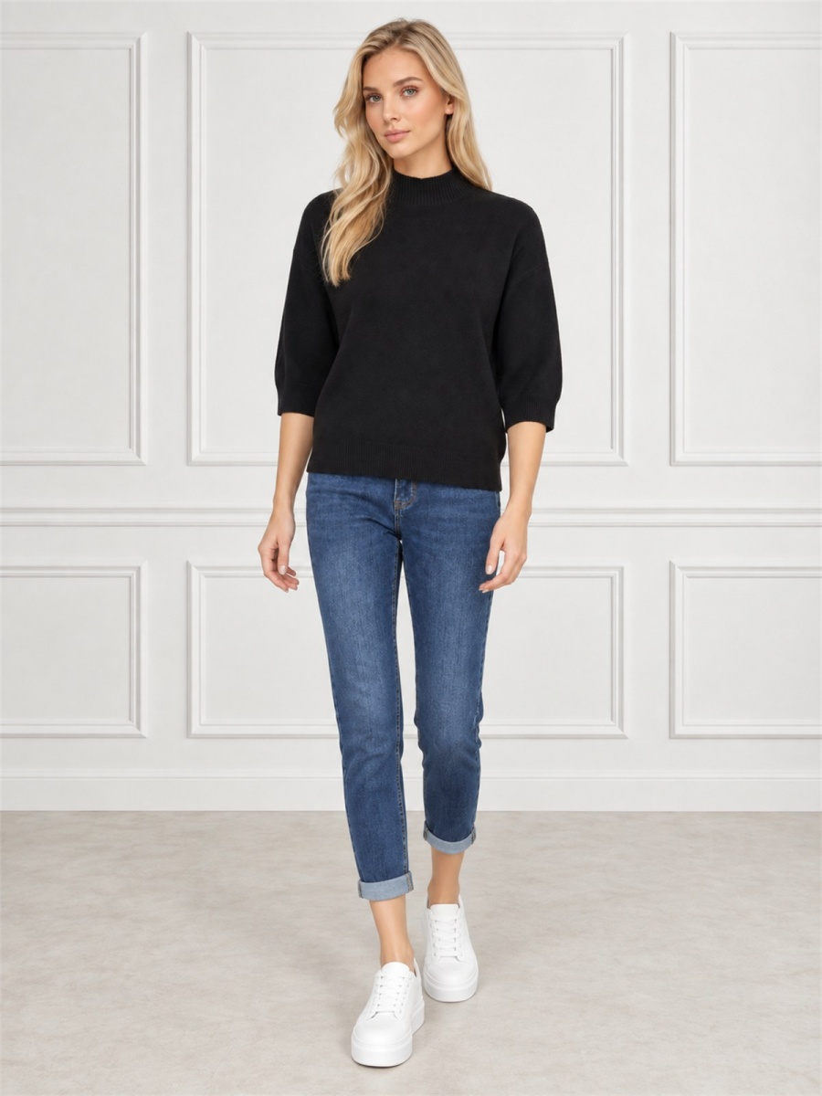 Sweter damski półgolf rękaw 3/4 Czarny - J261968